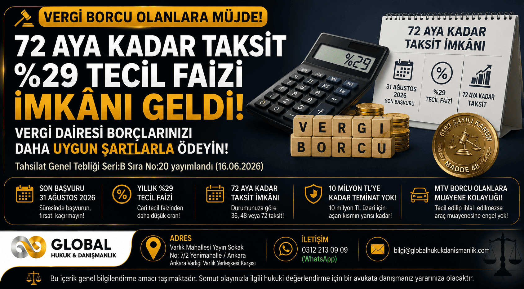 16 Haziran 2026 tarihli düzenleme ile vergi borçlarında 72 aya kadar taksit ve yüzde 29 tecil faizi imkânı