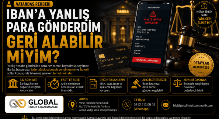 Yanlış IBAN'a para gönderen kişilerin izleyebileceği hukuki süreçler hakkında genel bilgilendirme.