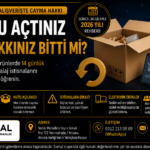 İnternetten alınan kutusu açılmış ürünün 14 günlük cayma hakkı kapsamında iadesini anlatan tüketici hukuku görseli