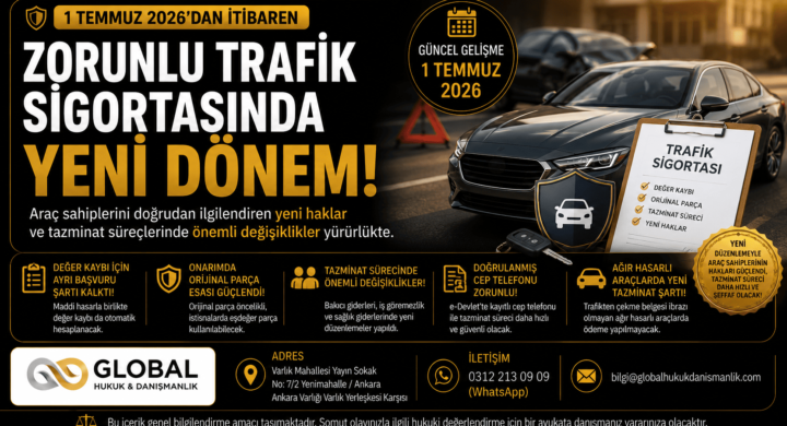 1 Temmuz 2026 tarihinde yürürlüğe giren zorunlu trafik sigortası değişiklikleriyle değer kaybı, orijinal parça ve tazminat süreçlerinde önemli yenilikler getirildi.