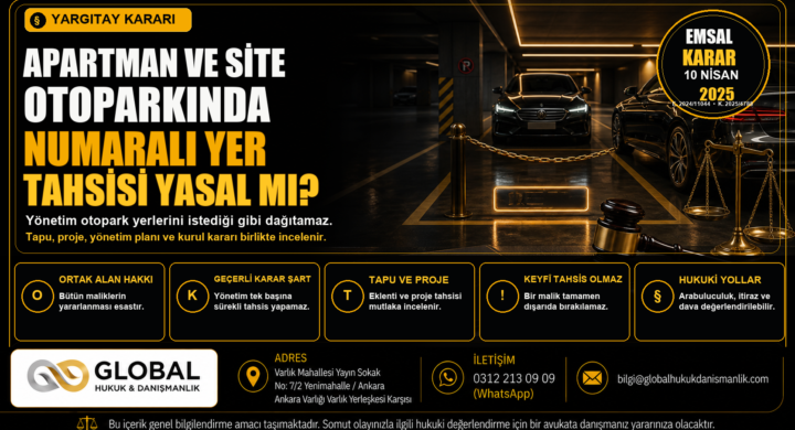 Apartman ve site otoparkında numaralı yer tahsisine ilişkin Yargıtay kararı ve ortak alan kullanım hakkı